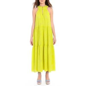 Donna Morgan Women Yellow Halter Neck Chiffon Tiered Maxi Dress Plus Size 16
